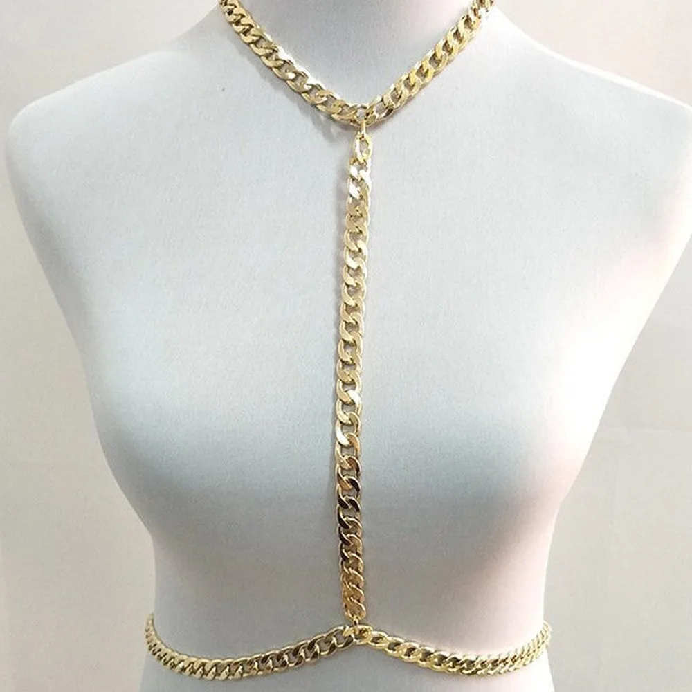 Waterproof Stainless Steel Miami Cuban Cuba Belly Chest Body Chain For Women Girls Sexy Body Jewelry Party