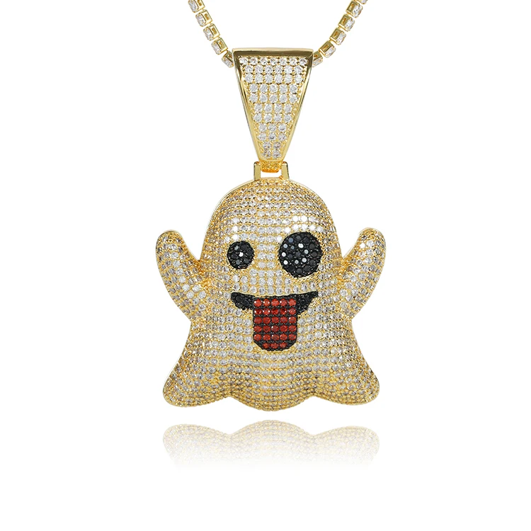 

Halloween Iced out Ghost Pendant For Men's Hiphop Jewelry Gold And Silver Plated Cubic Zirconia ghost pendant