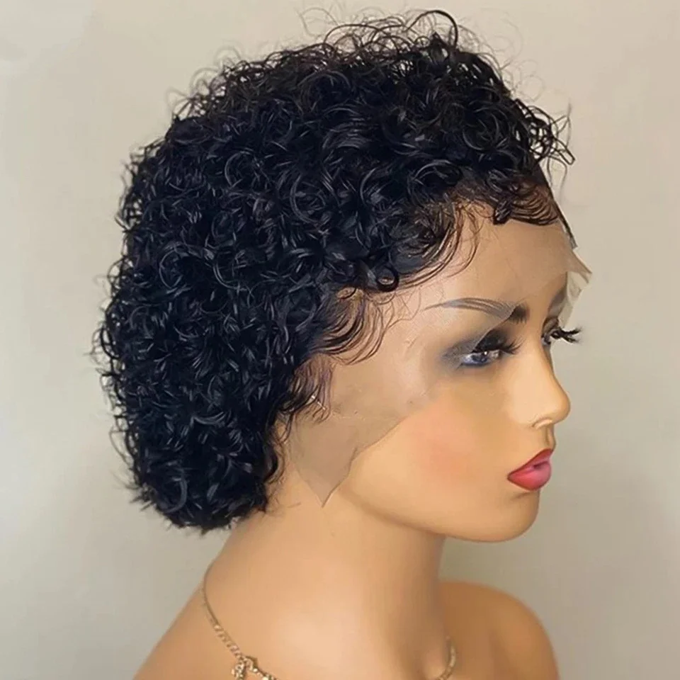 

Short Curly Bob Lace Human Hair Wigs Brazilian Remy 6Inch Human Hair PrePlucked With Baby Hair Pixie Cut Bob Wigs For Women