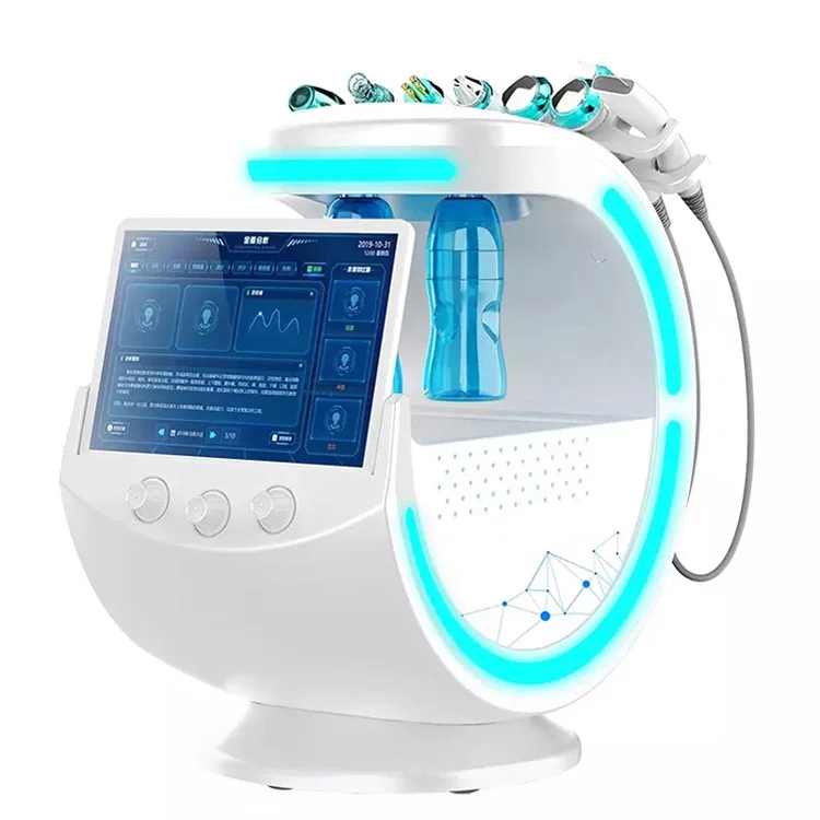 

2020 new arrival hot sale 7 in 1 oxygen hydrafacials dermabrasion beauty skin care analyzer machine, White+blue