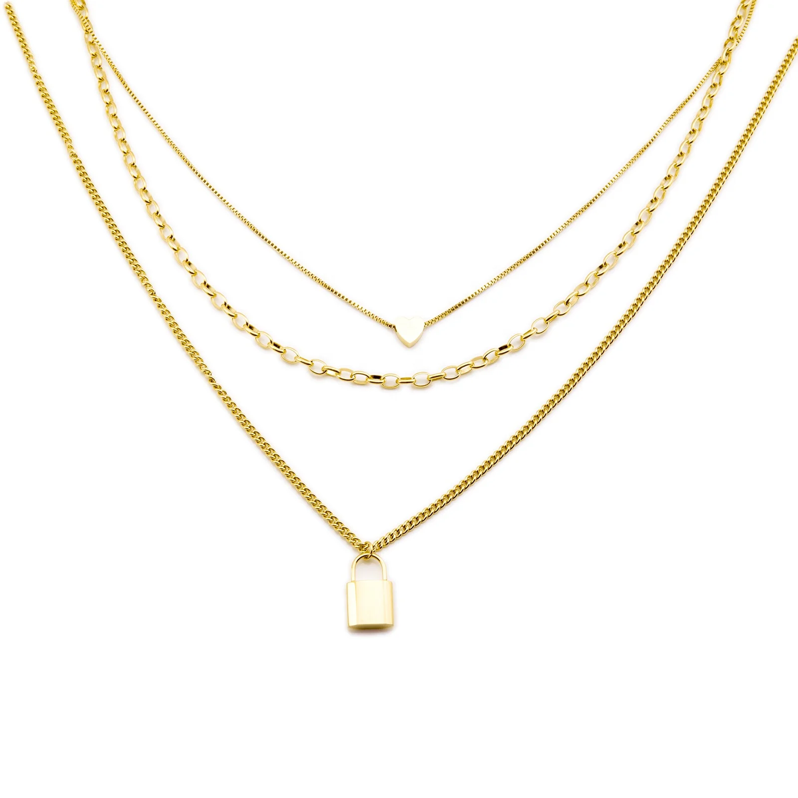 

New Fashion 18K Gold Plated Stainless Steel Layer Padlock pandent Adjustable Layering Choker Necklaces for Women