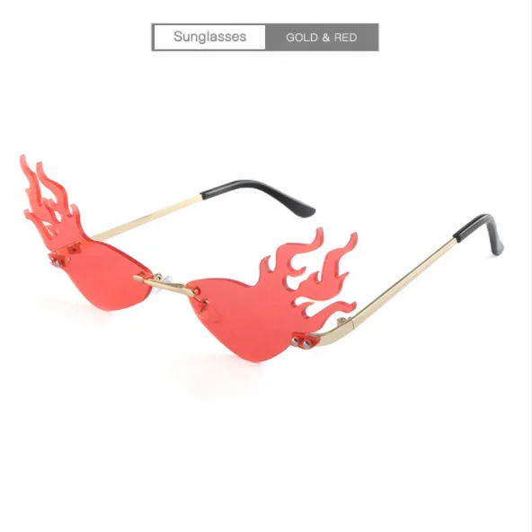 

Sunflower hot selling fashionable men and women metal rimless frame red fire flame sunglasses 1827, 6 colors in stock