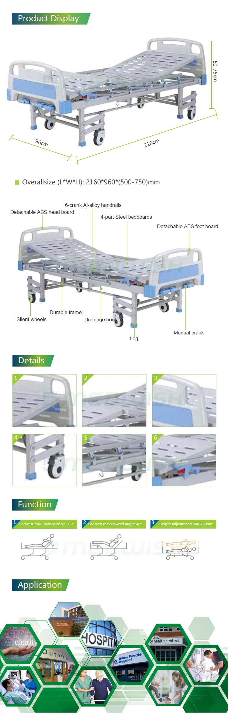 Nursing Supplies Adjustable Clinic Abs Headboard Footboard Medical