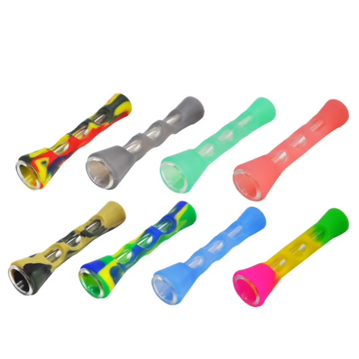 

New product wholesale silicone mini colorful glass pipe smoking set weed tobacco accessories, Picture shown