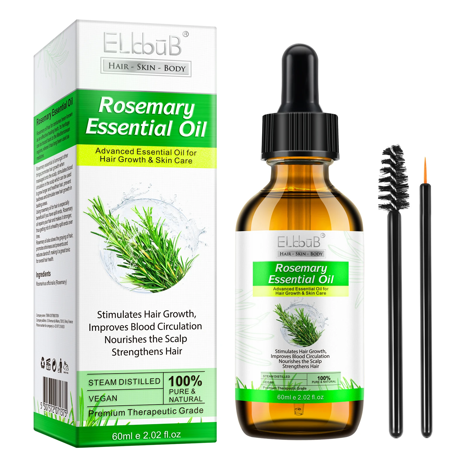 

ELbbuB Wholesale Advanced 60ml Rosemary Pure Natural Hair Growth and Skin Care Essential Oil