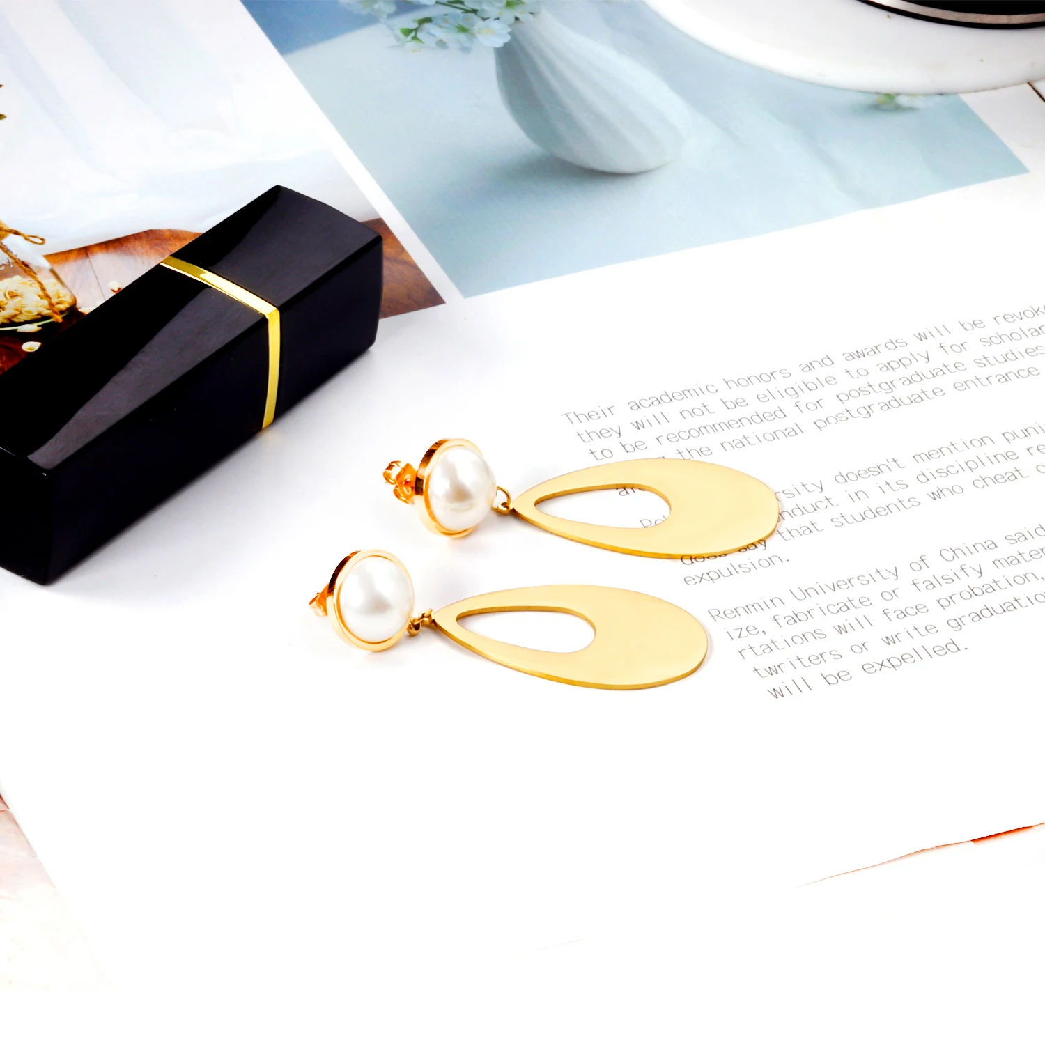 

New design Popular pearl water drop elegant 18k gold plated plating drop earrings wedding/date/show wear earring