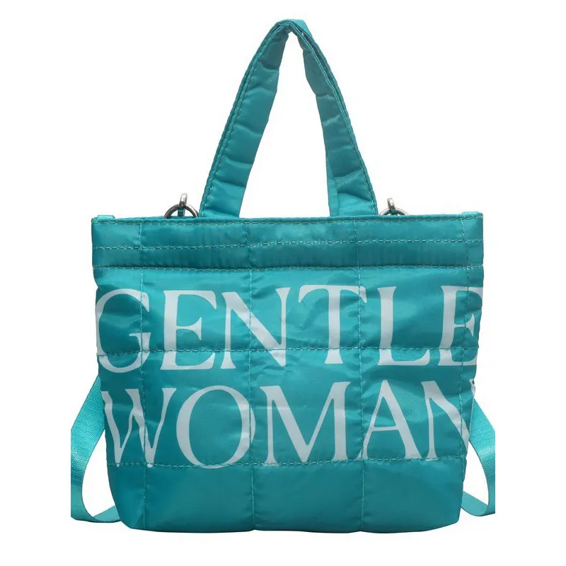 

Gentle Woman Letter Print Small Puffy Bag New Plaid Embroidery Winter Shoulder Bag