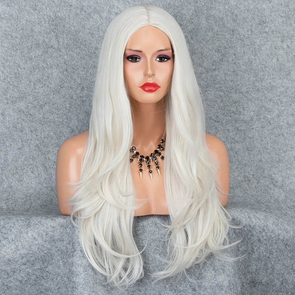

Aliblisswig Natural Looking Long Wavy High Quality Heat Friendly Fiber Platinum Blonde Glueless None Lace Synthetic Hair Wigs, #60 platinum blonde none lace synthetic wigs