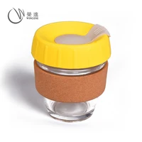 

Factory Wholesale Custom 8oz Anti-scalding Portable Reusable Silicone Glass Coffee Cup With Cork Band