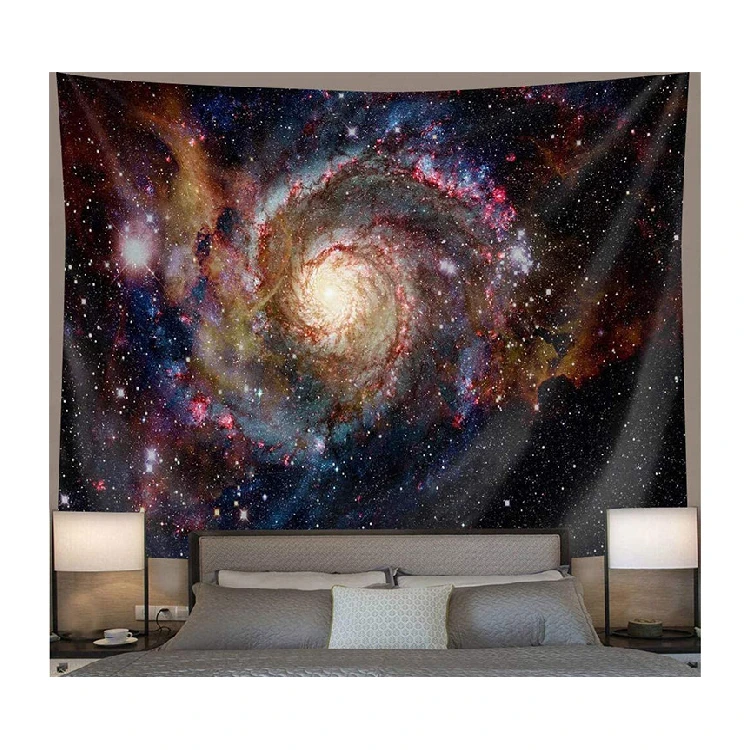 

Custom Cheap Print Sparkling Galaxy Tapestry Wall Hanging Soft Art Decor Planet Moving Blankets, Customized color