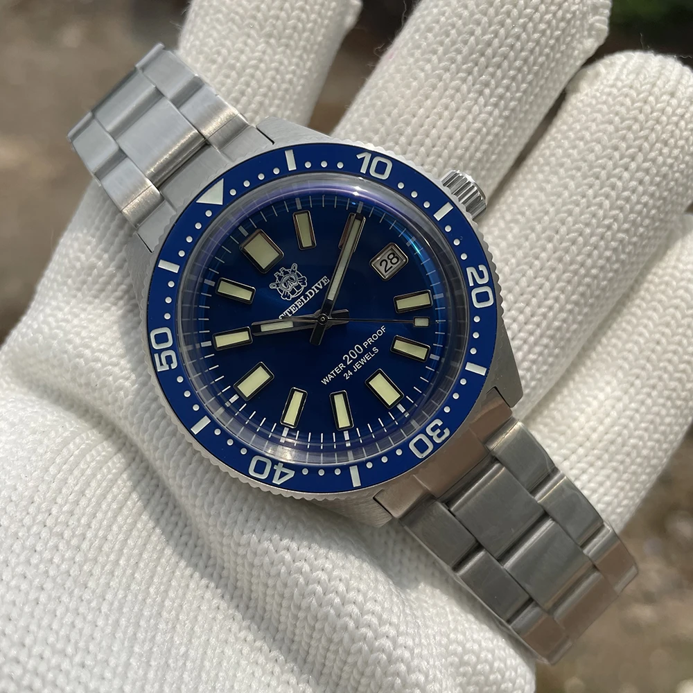 

SD1962 Steeldive Brand Blue Ceramic Bezel NH35 Automatic Movement Mechanical Mens Dive Watch