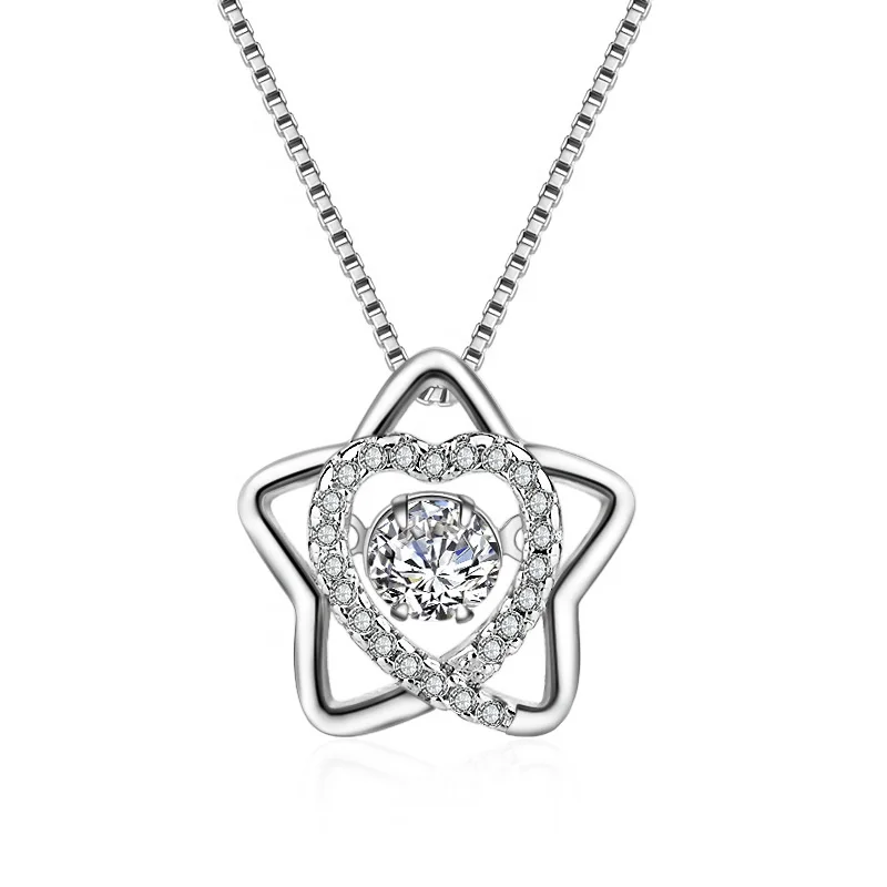 

DW48 China Jewelry Silver Dancing Crystal Zirconia Stone Star Pendant Necklace