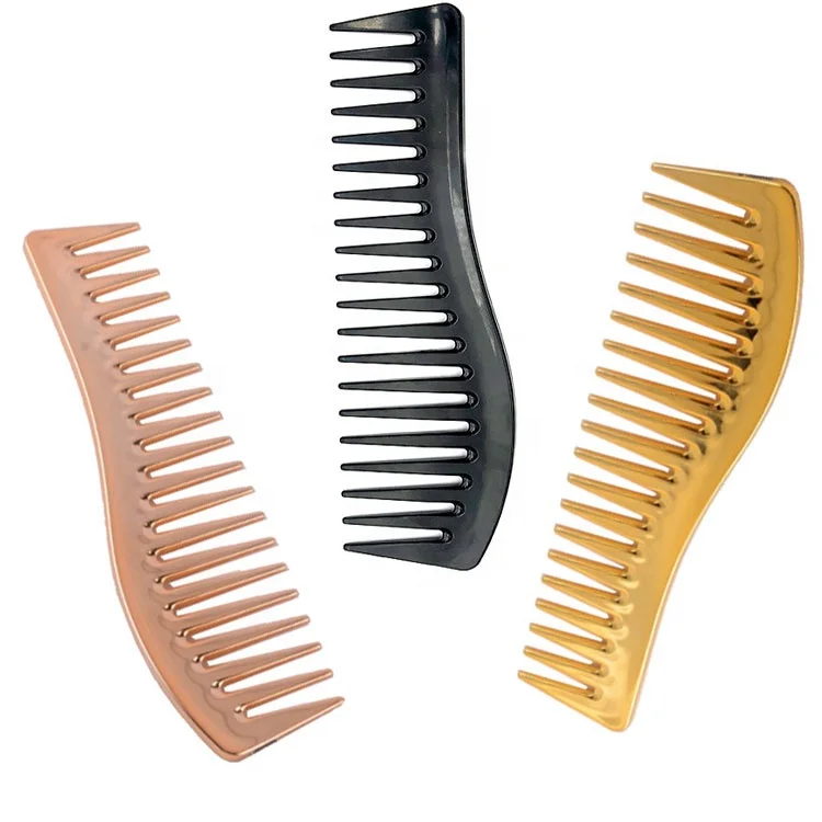 

Factory Hot Selling Customized Gold Electroplating Plastic Wide Tooth hair Comb combs for black women
