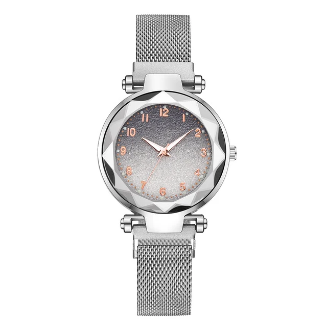 

Mesh strap lady fashion bling bling star dust dial Stainless Steel Back women Quartz Watch
