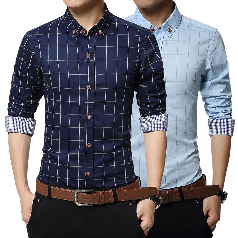 

2020 Hot Sale Autumn Fashion Brand Men Clothes Slim Fit Long Sleeve Shirt Men Striped Plaid Cotton Plus Size Casual Men Shirt, Custom color