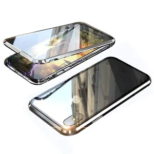 Waterproof 360 bumper flip metal strong magnetic adsorption glass mobile cell phone case for iphone samsung 6 7 8 x xr xs max