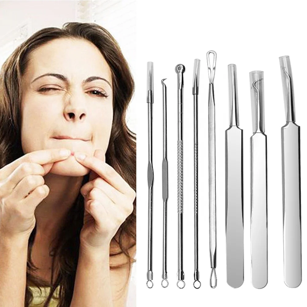 

New Stainless Steel Silver Blackhead Remover Tool 8 Acne Needle Set