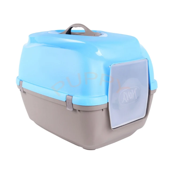 

2020 Pet Supplier Large space cat toilet litter box with strong PP plastic and closed/half closed design, Blue, green, grey