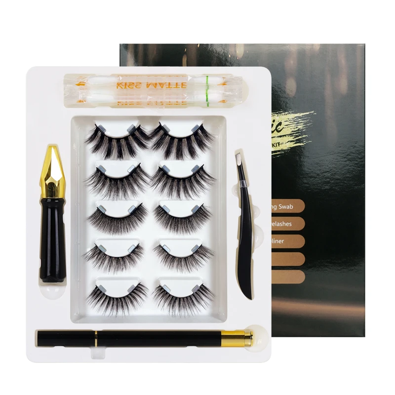 

2021 wholesale 3d faux mink lashes eyelash vendor custom curly faux mink lashes kit, Natural black