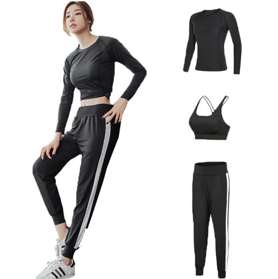 

Women professional girls gym running suit casual sweat yoga three-piece high-end breathable three-piece yoga suit, Black