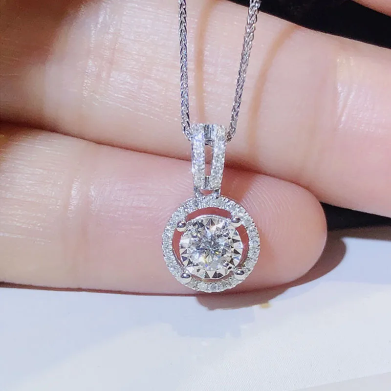 

High Quality Women Jewelry Platinum Diamond Pendant Necklace Copper Silver Box Chain Clear Diamond Choker Necklace, As picture