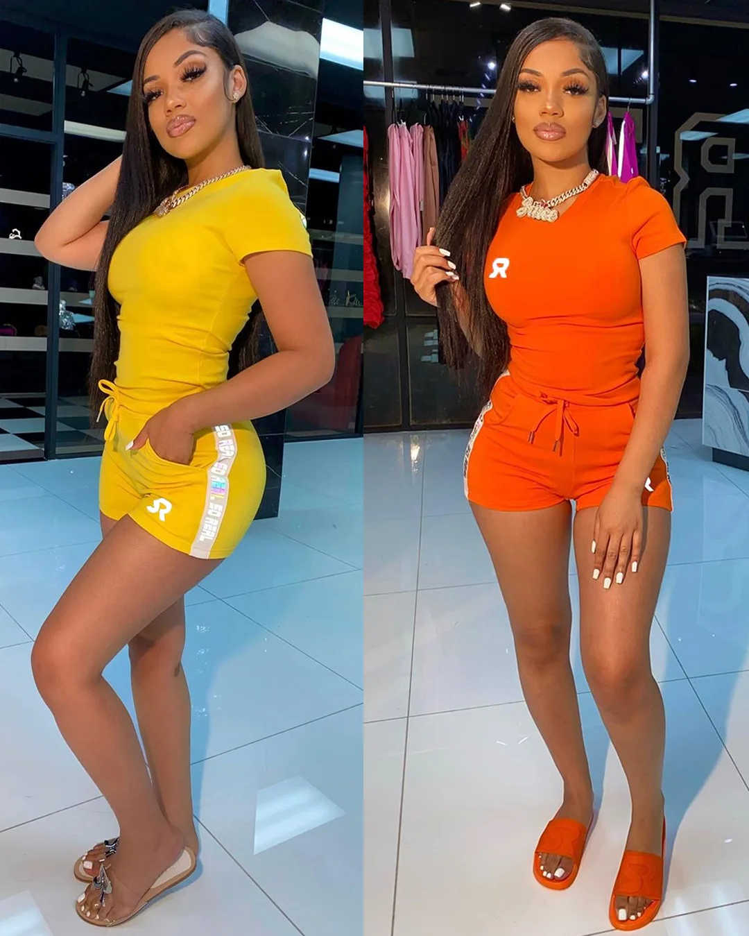 

Summer sports running suit letter printing slim short-sleeved shorts two-piece women, Picture