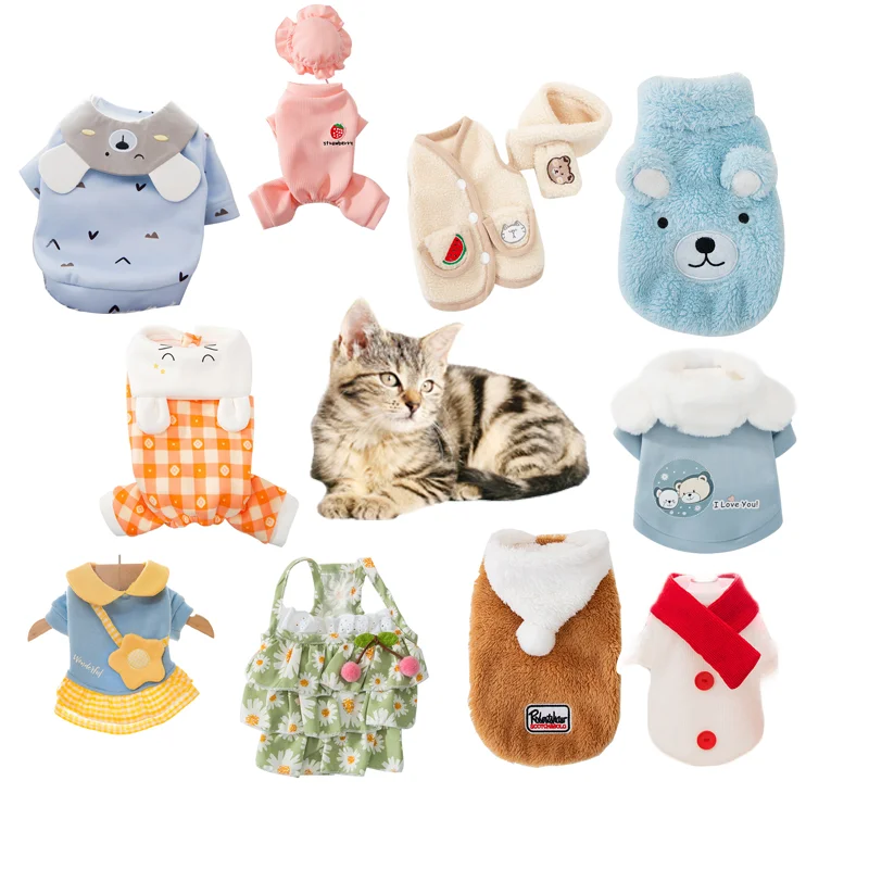 

Hot Selling Polyester Cotton Weaning Clothes Breathable Cat Clothes Sleeveless Cat Dress Print Cat Clothes Winter Season