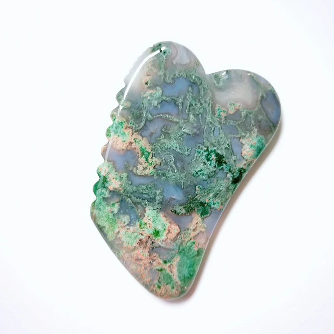 

Wholesale body scraping massage tool roller moss agate jagged square shape facial jade gua sha