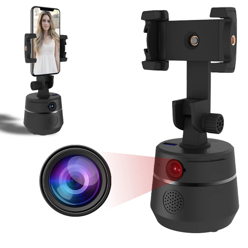 

2021 New Auto Tracking Face Recognition Camera Portable Smart Phone Holder Support Phone Upright and Horizontal Mode 200w Pixel, Black/white