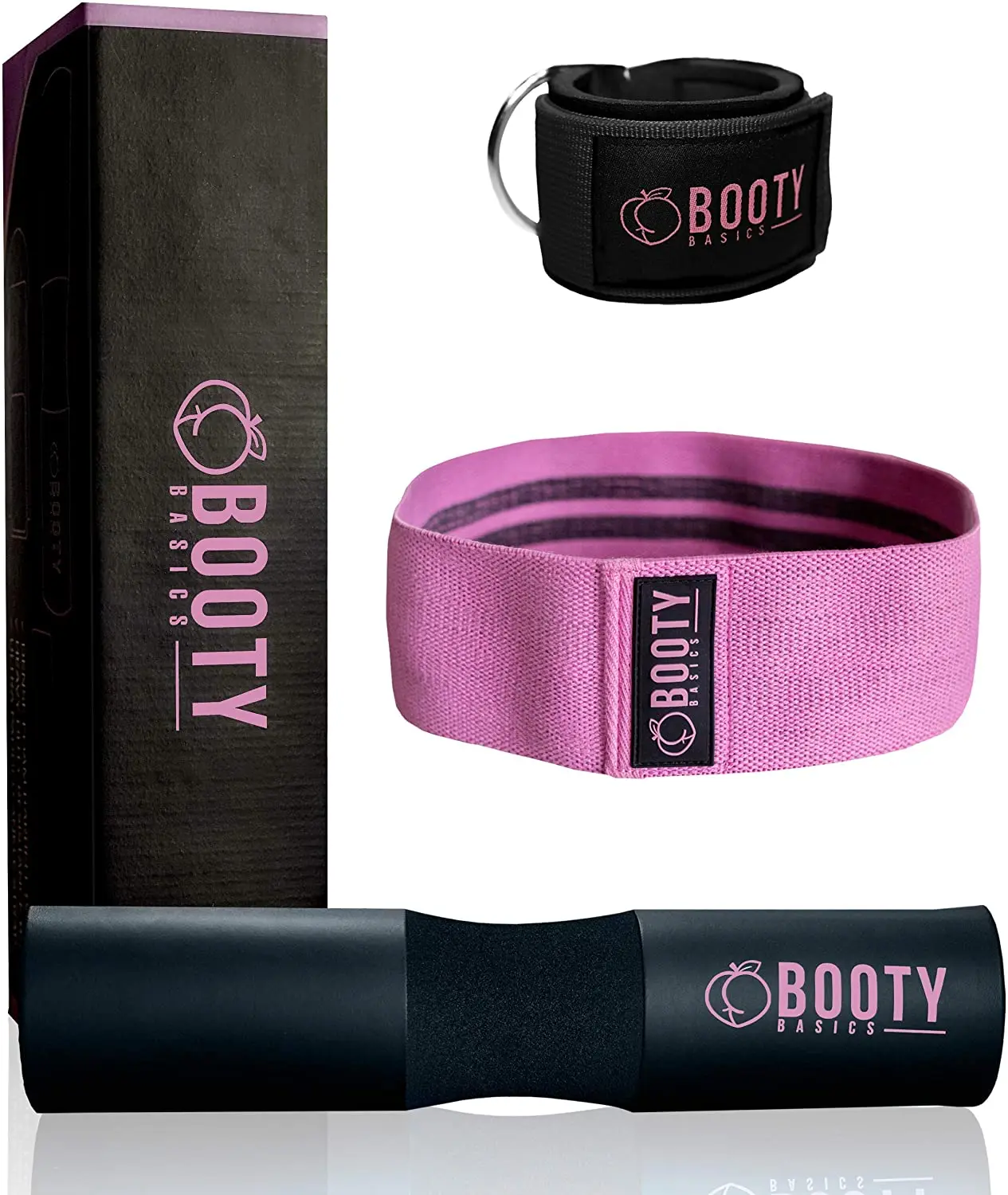 

BOOTY BASICS-Hip thrust and squat barbell pads-Leg and hip exercise resistance bands-Comes with ankle straps for cable machines, Custom color