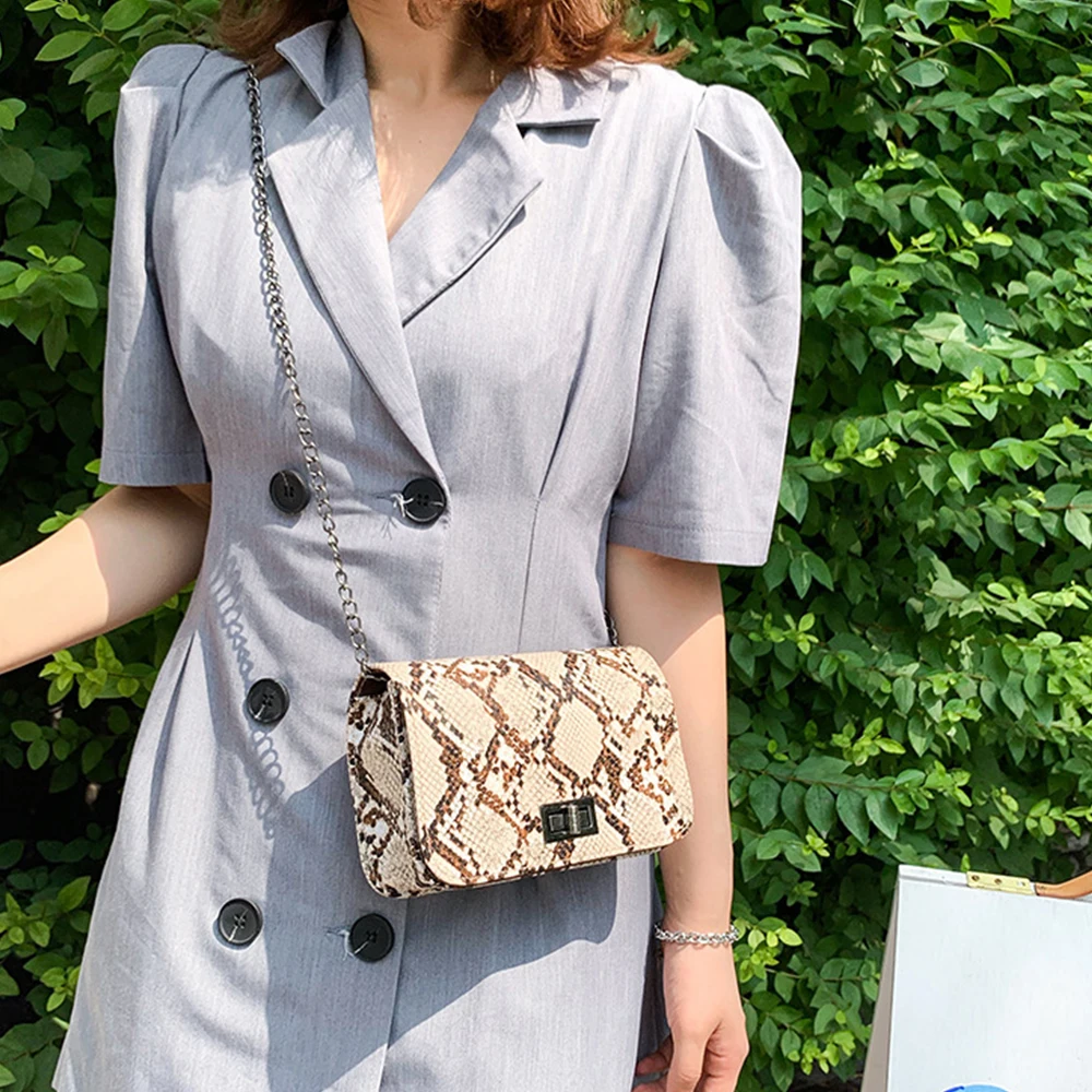 

2021 pu leather ladies shoulder small square handbag phone mini snakeskin crossbody bag, Picture color