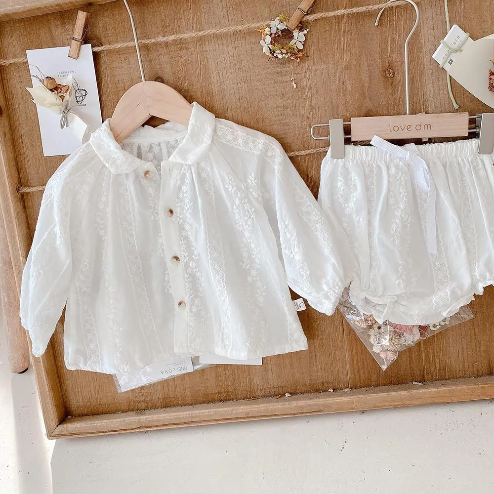 

2021 new spring baby girls sets white blouses + pp short 2 pcs clothing children clothes suit
