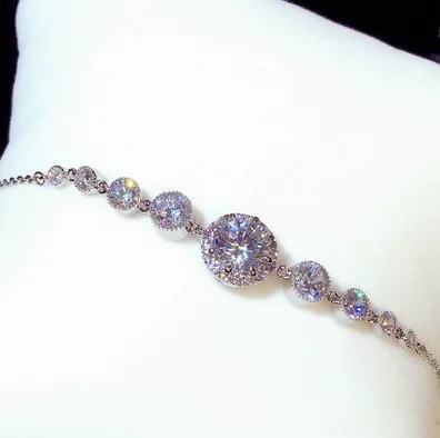 

Female Crystal Charm Bracelet Silver Color Cute Round White Zircon Bangle Bracelets For Women Wedding Valentine Jewelry, Customized color