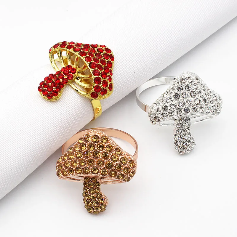 

Red Napkin Rings Delicious Mushroom Gold Napkin Ring Holders Holiday Table Decoration for Valentine's Day HWD122