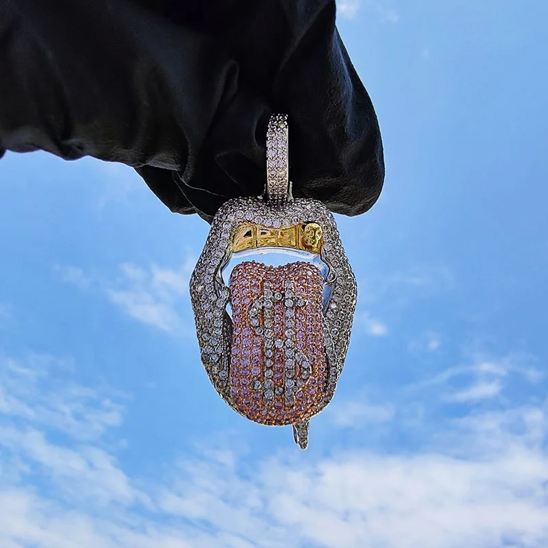 

Big Tongue With Dollar Pendant Necklace Full Iced Out AAA Cubic Zircon Fashion Accessories for hip hop pendant