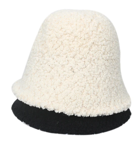 

Outdoor Solid Thickened Soft Warm Fishing Cap customized winter cashmere Fleece Faux Lamb Wool Bucket Hats For Women