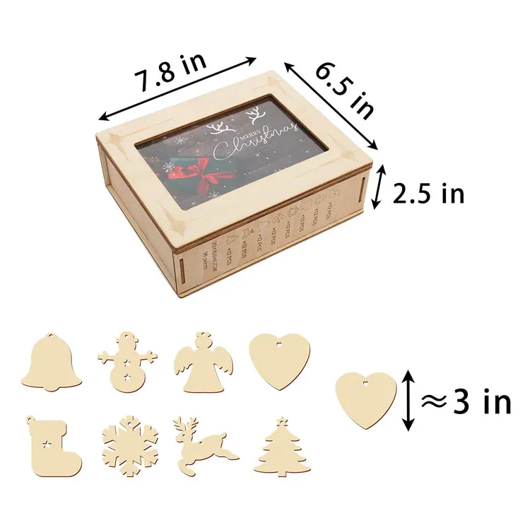 

Christmas Tree Ornaments 8 Christmas Gift Box Wooden Craft in All Shapes christmas decoration supplies, Natural wood color