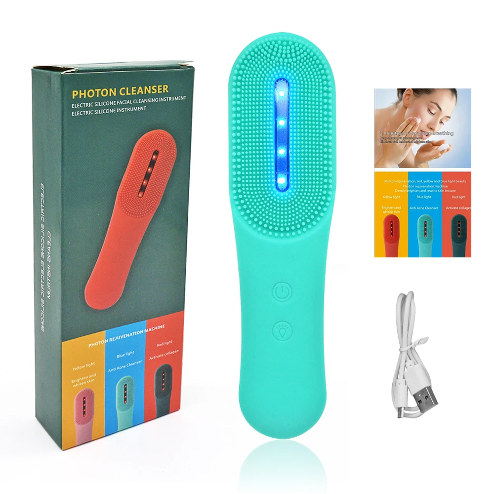

Silicone Led Photon Rejuvenation Anti Acne Face Cleanser Activate Collagen Facial Cleansing Brush