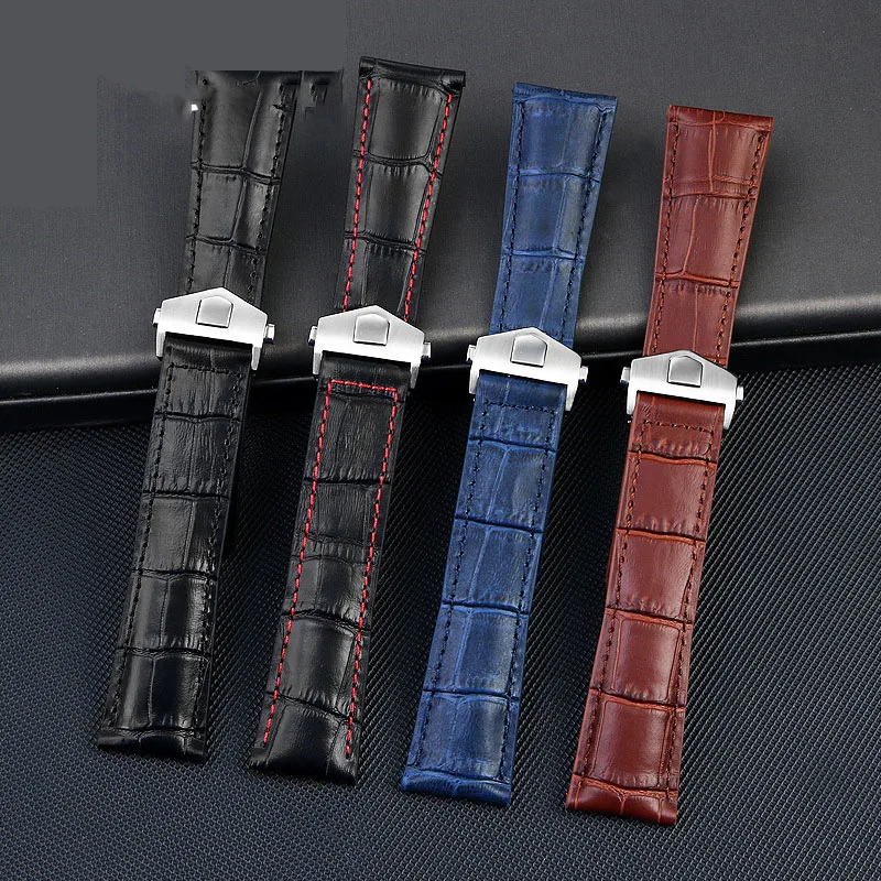 

Custom Cowhide Men's Luxury Watchband 19mm 20mm 22mm Crocodile Pattern Genuine Leather Wrist Watch Band For Tag- heuer