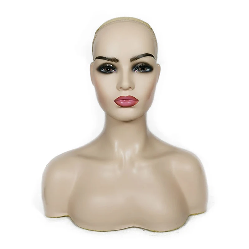 

PVC+PE Female Mannequin Head with Shoulders for Wig Display Realistic Mannequin Head Bust Plastic, Black