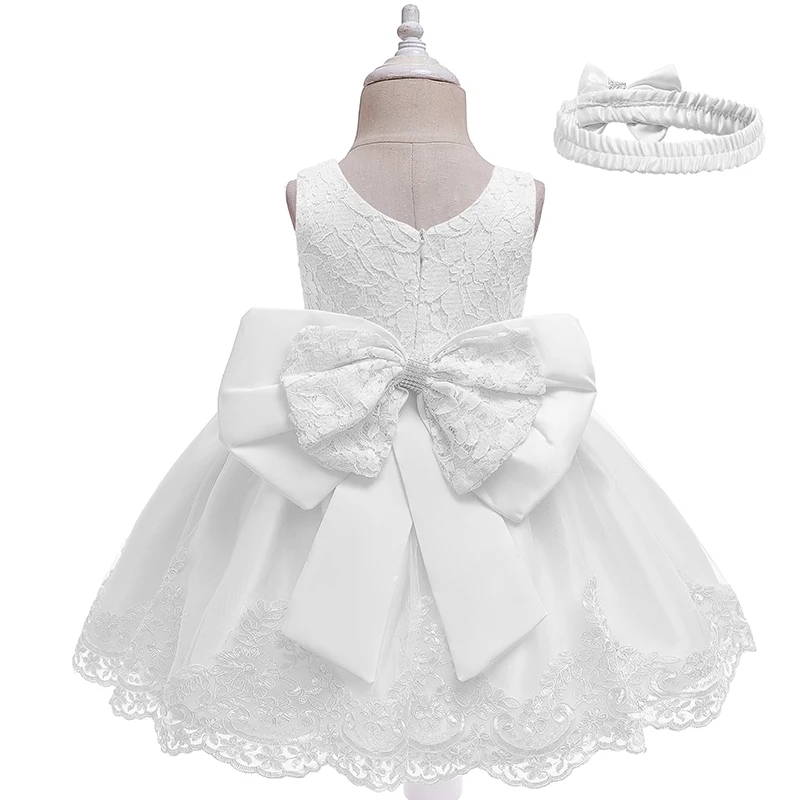 

New girl's dresses for kids hot sale Bow lace clothes with big waistband, Customized color