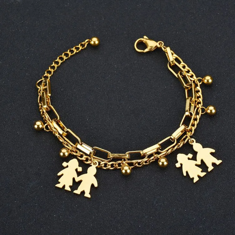 

Fashion Titanium Steel Friendship Couple Bracelet Double Layer Pendant Bracelet With Charms For Women, Silver,gold