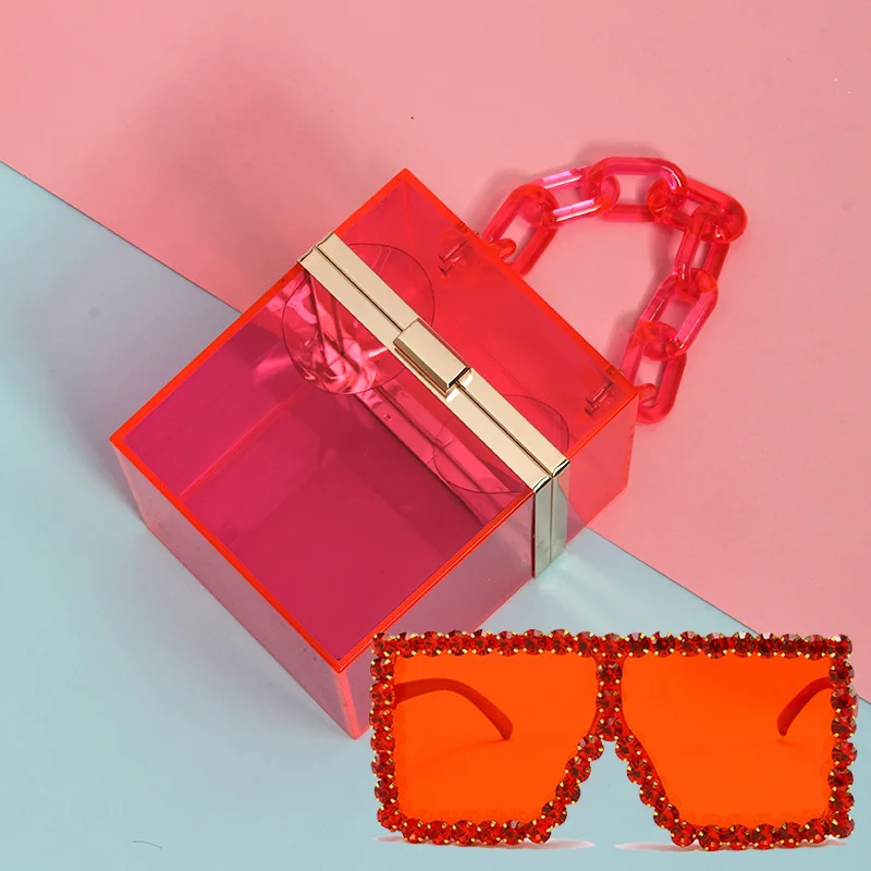 

INS popular acrylic transparent jelly purse designers clear box purse matching diamond sunglasses sets, Custom colors