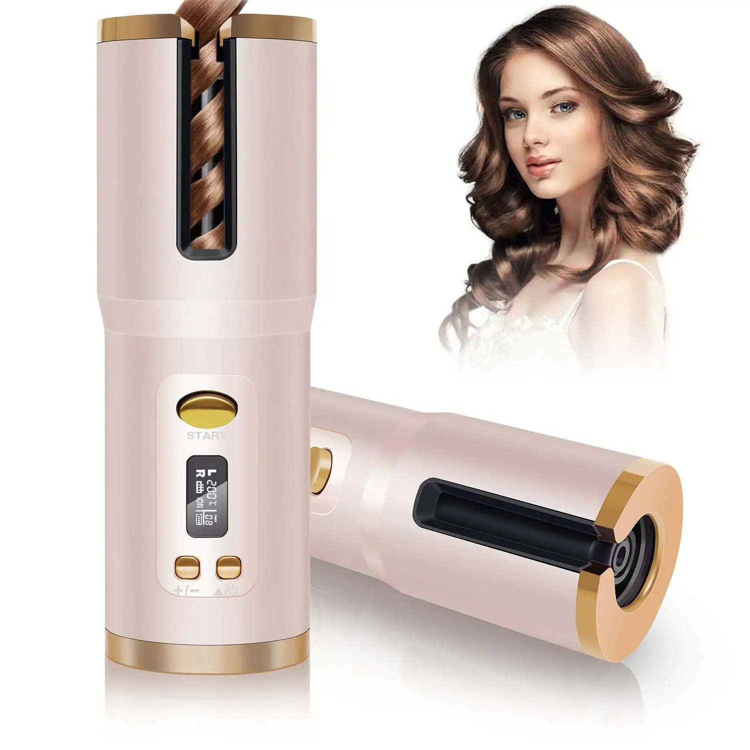 

Cordless Auto Curler, Automatic Curling Iron, Rechargeable Auto Hair Curler Timer Settings, Customized color