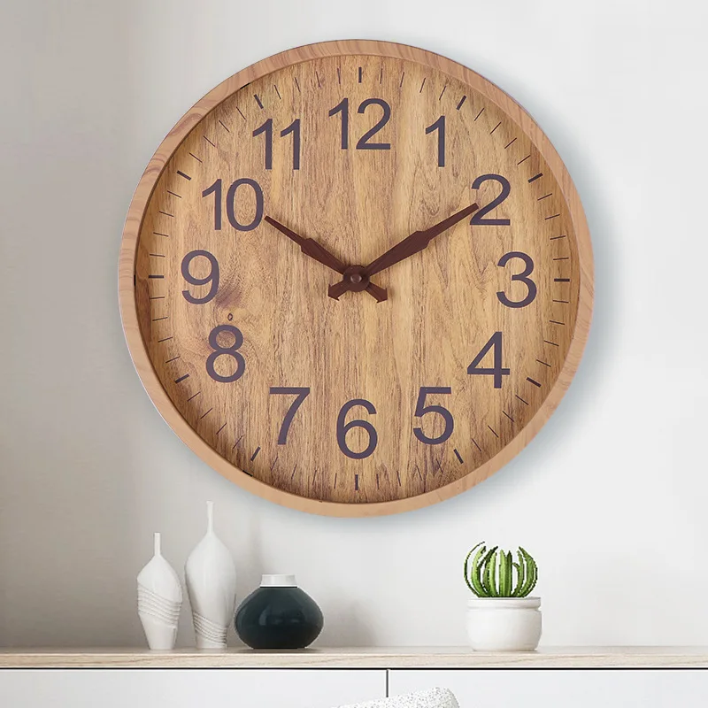 

12 inch Silent Retro Round Imitation Wood Grain hanging wall Clock for Kids Boys Bedroom Kitchen Living Room Home Decor