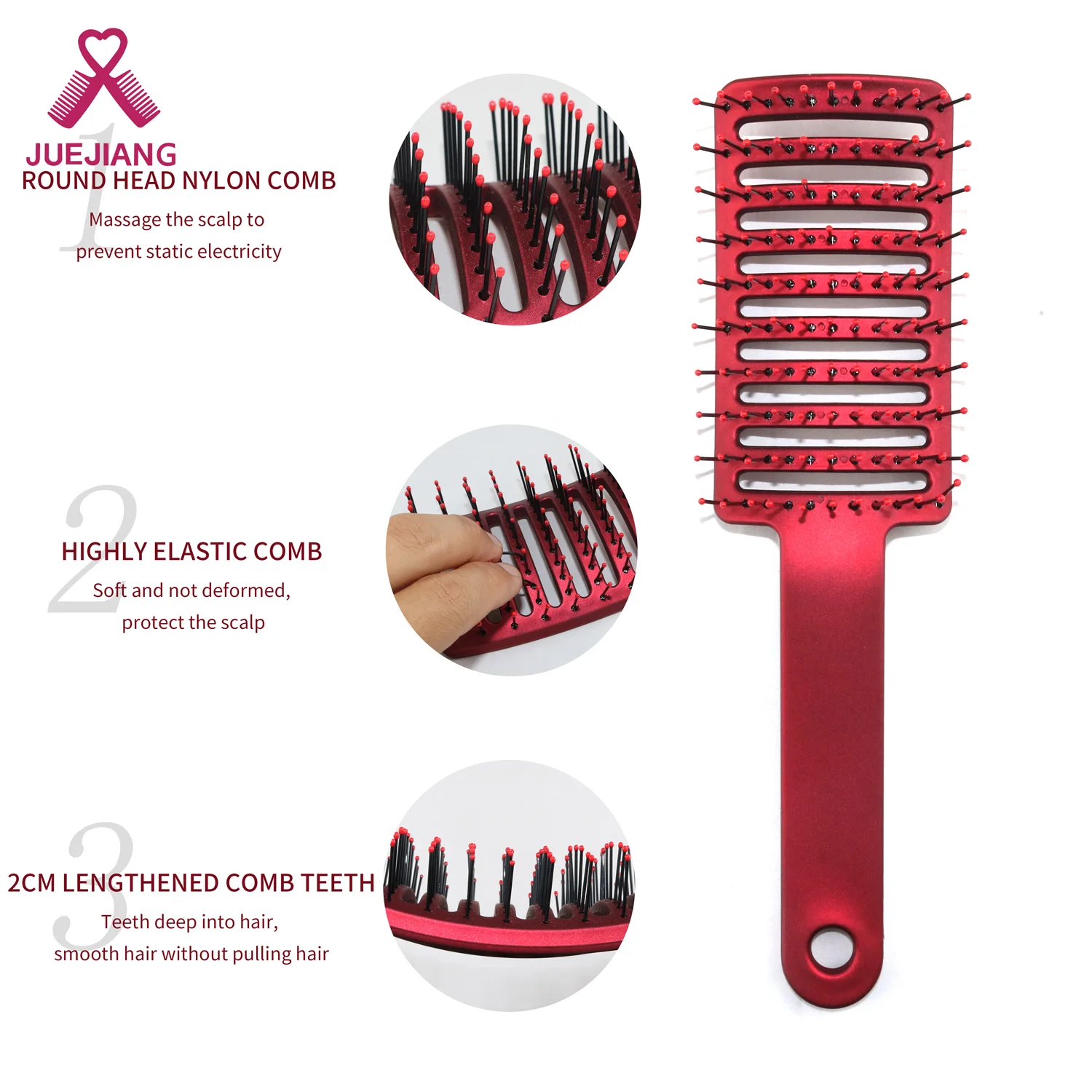 

Super Matte Finish Hairbrush Custom Logo Nylon Bristle Detangling Wet Shower Hair Brush
