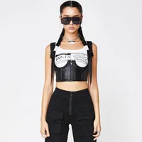 

China Factory Direct Sale Low MOQ New Arrival Black PU Women Vest Top