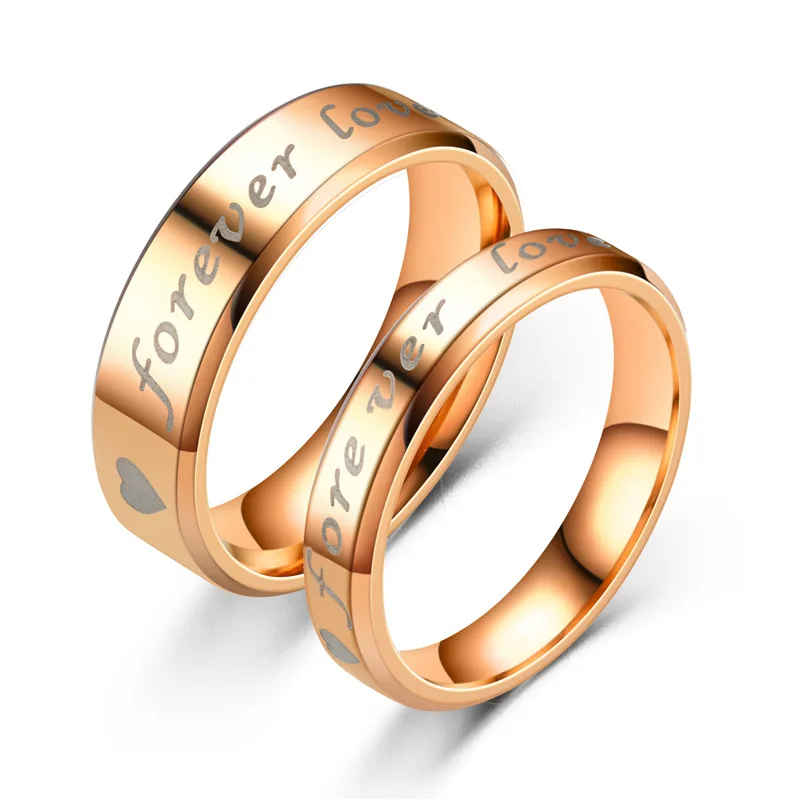 

Hot-sale FOREVER LOVE 6MM 4MM 18K Gold Filled Couple Rings Engagement Wedding 316L Stainless Steel Rings, Picture