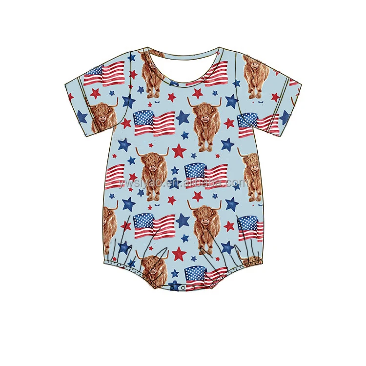 

4th of July Print Baby Girls' Rompers Summer Short Sleeve Toddler Kids Jumpsuit Milk Silk Fabric Infant Clothing Leotards, As the picture