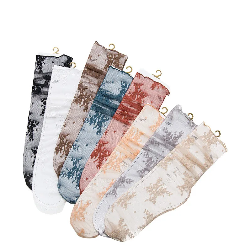 

Luxury Trending Italian Polyester Lace Mesh Slouch Socks Sublimation, Picture